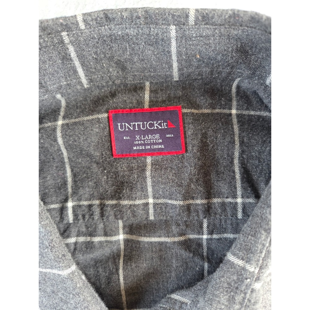 UNTUCKit Flannel Shirt Mens XL Grey Windowpane Plaid Cotton Button Down